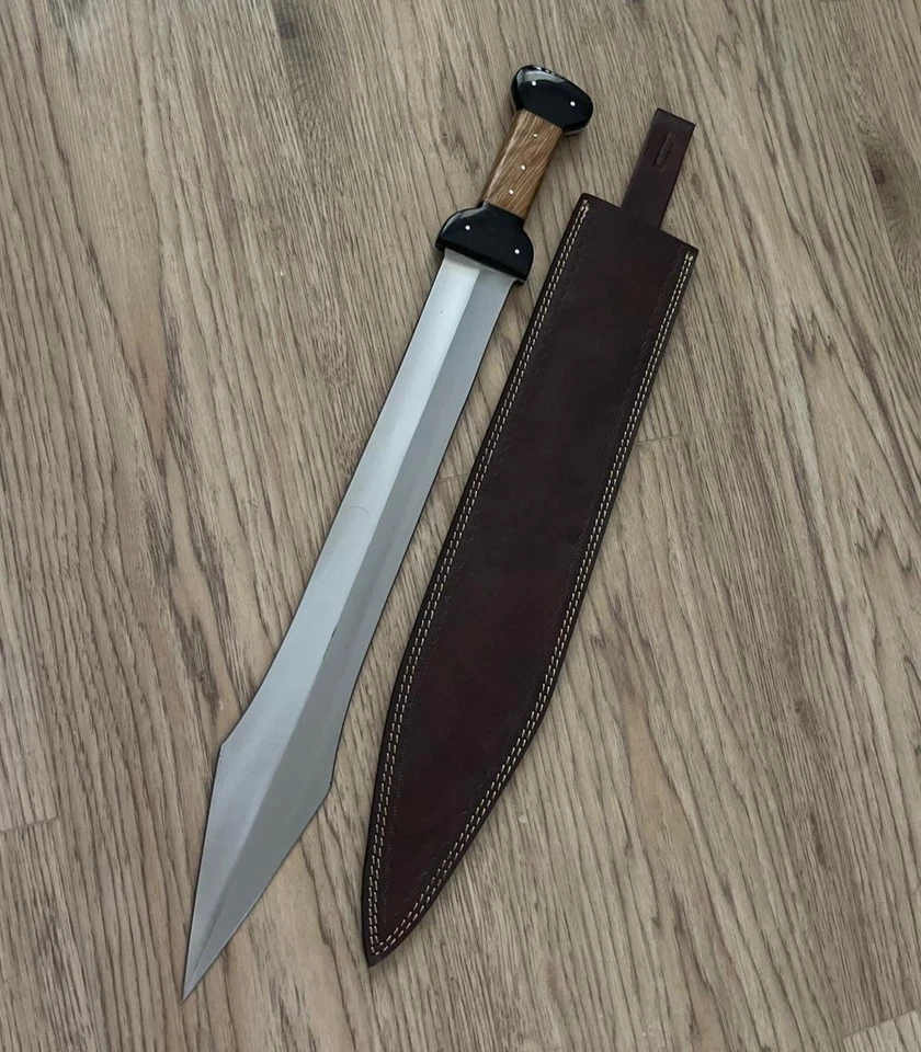 美丽全长 25 英寸碳钢狩猎剑木柄带护套 — 第 3/4 张图片