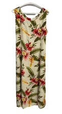 Two Palms Size Large Dress Ivory Floral Hawaiian Midi Shift Sleeveless Tie Back