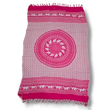 Unisex Pink Elephant Print Fringed Sarong Wrap – 100% Rayon, 64"x40" gently used