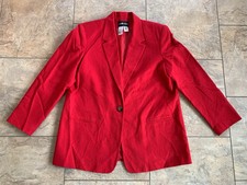 Vintage Sag Harbor Blazer Womens 18 Red 100 Pure New Wool Single Button Career