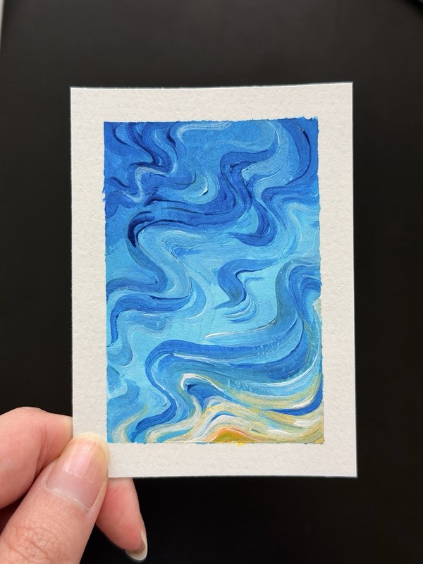 ACEO Original Acrylic Art Card - Sea Ocean Beach Waves Abstract  - wonky.kt