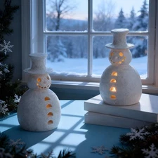 2 Pcs Christmas Terracotta Snowman Figurines White Clay Christmas Snowman Dec...
