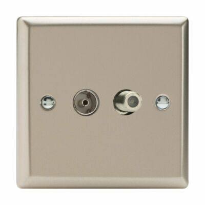 Varilight XN88S Satin Chrom 2 Gang Co-Axial TV Steckdose + F-Typ Satellit