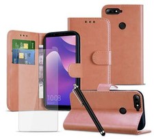 Leather Wallet Phone Case & Glass Screen Protector for Samsung Galaxy J7 (2018)