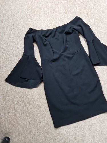 New Look Size 10 Black Bardot Bodycon Dress With Flare 3/4 Lenght Sleeves - Picture 3 of 7