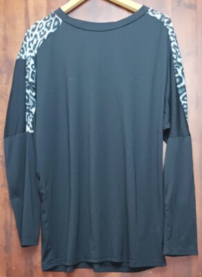Schwarzer Sweater, Oben Mit Leopard unter Schwarz/grau/weiß, Zanzea, Gr. XXL