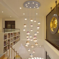 Gold Chrome Balls Rain Drop Ceiling Lighting Staircase Villa Chandelier Lamp Yc