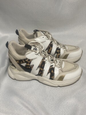 Michael Kors Women's Hero Mixed Media Trainer Sneaker Size 10M Ecru Leopard  New