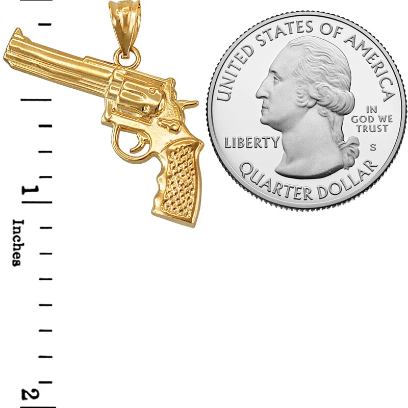 Gold Revolver Pistol Gun Pendant Necklace - Image 2 of 4