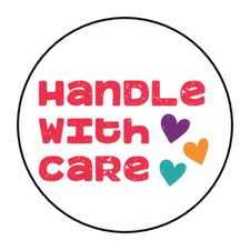 30 HANDLE WITH CARE STICKERS ENVELOPE SEALS LABELS 1.5" ROUND HEARTS FRAGILE