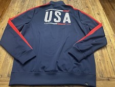 Puma Size Large USA Blue Track Jacket Sports Athletic Full Zip Performance