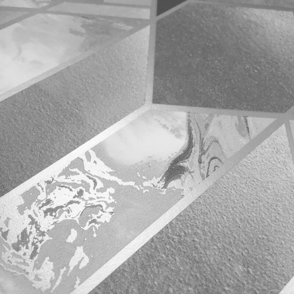 Elixir Geometric Marble Wallpaper Grey Silver Metallic Muriva Vinyl