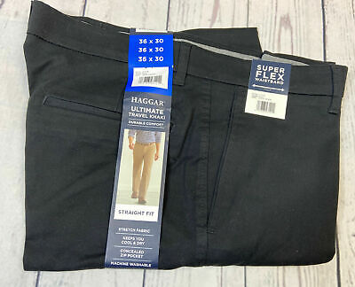 Haggar Super Flex Waistband Ultimate Travel Khaki Straight Fit Pants ...