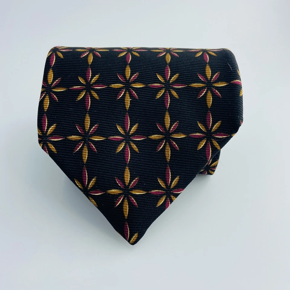 Corbata HAROLD POWELL 100 % Seda Para Hombre Diseñador EE. UU. FLORAL Negra Dorada Multi Usada en Excelente Condición Foto 2 de 4