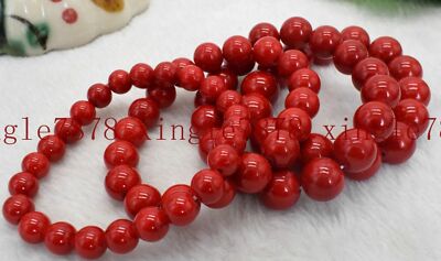 Natural 6/8/10/12/14mm South Sea Red Coral Gemstone Beads Stretchy Bracelet 7.5''
