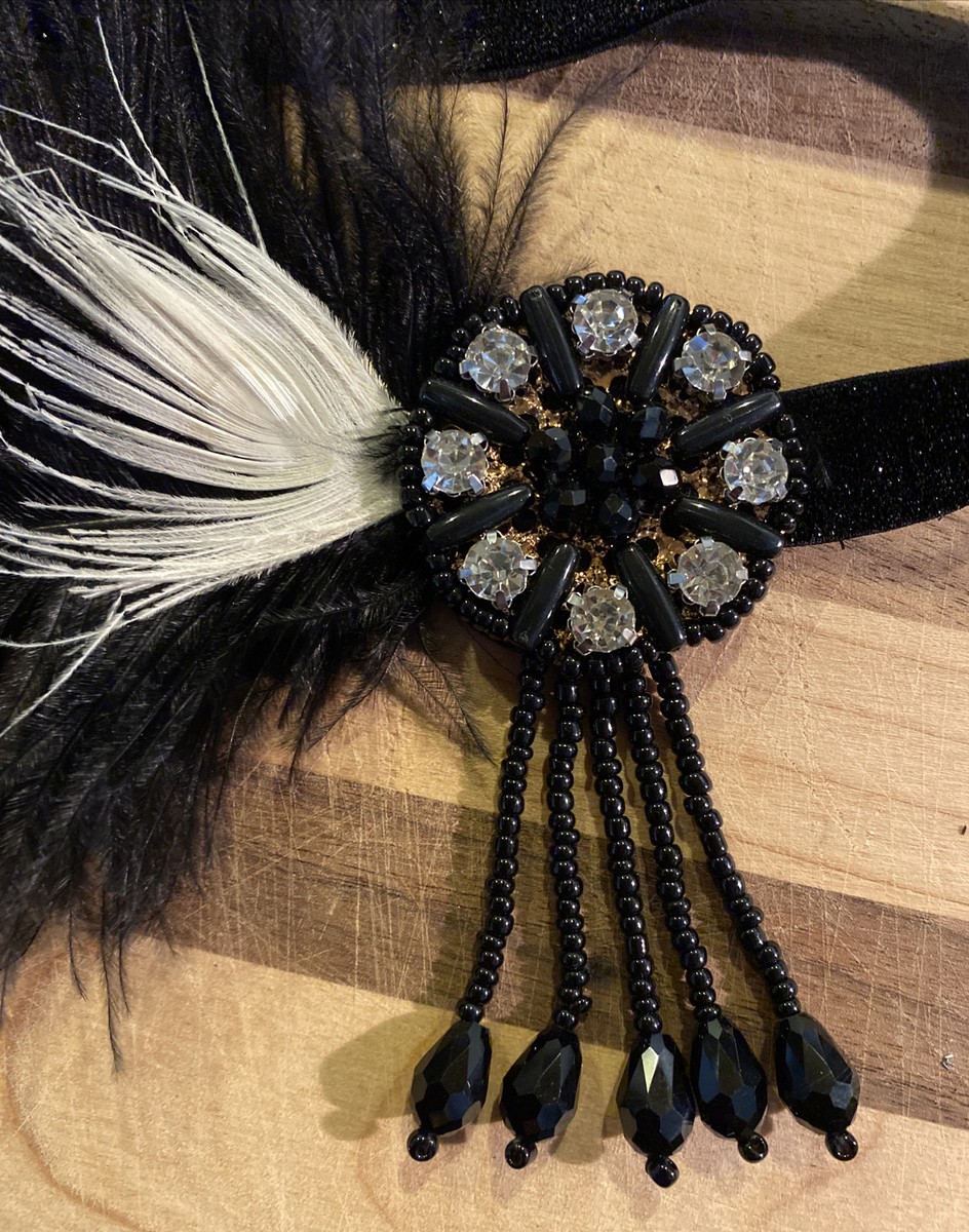 Flapper Black Feather Headband Roaring 20s Costume Gatsby  display picture 2