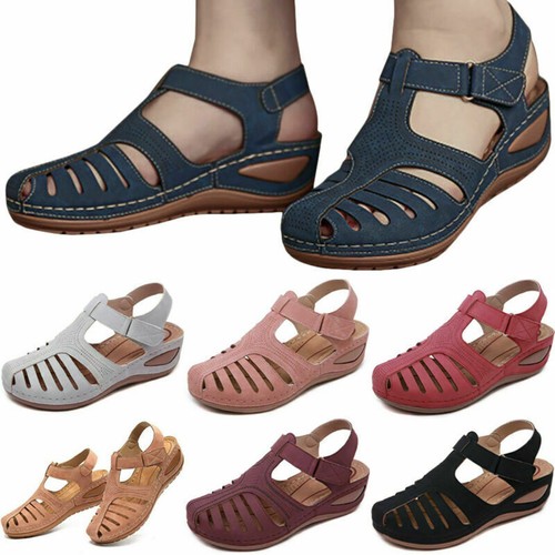 Damen hohle orthopädische Sandalen geschlossene Zehe Pantoletten Hausschuhe Sommer flache Schuhe Größe