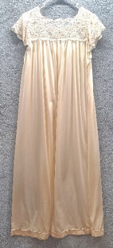 Shadowline Nightgown Sz Medium Long Nylon and Lace Button - Picture 5 of 8