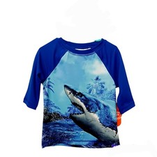 Wonder Nation Rash Guard Swim Shirt 14/16 Boys Blue Shark Short Sleeve
