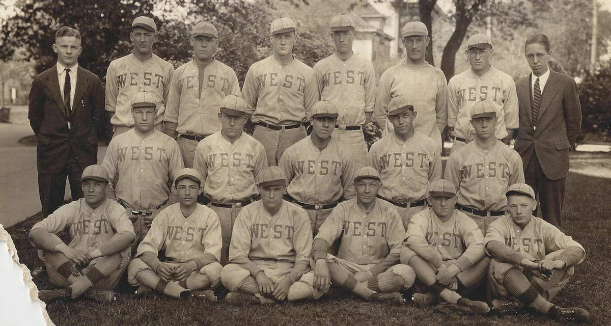 1920s 'West' Baseball Team Players, Uniforms College Town Wisconsin ?