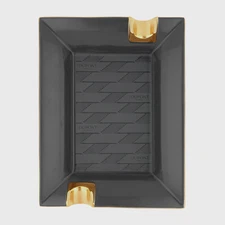 S.T. Dupont Porcelain Cigar Ashtray, Monogram 1872 Black, 006479, New In Box