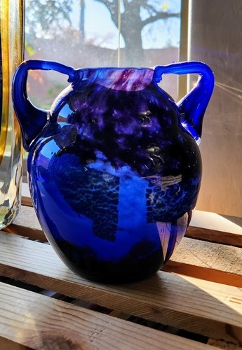 DAUM Unique Ultra Rare Cobalt Blue Ovoid-Round 2 Handle Cased Over Gold Foil - Picture 13 of 18