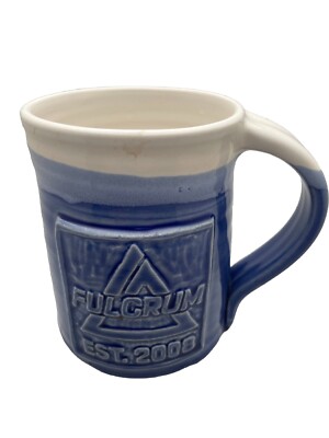 Handmade Studio Pottery Stoneware Mug FULCRUM Blue Glaze Artist Signed