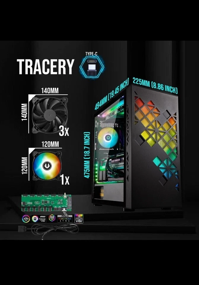 BitFenix Tracery EATX (up to 272mm) PC Gaming Case Black, GPU Length Support 410 - Image 2 of 4