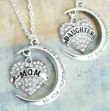 Silver MOM  DAUGHTER Necklace Set Handmade Mother Daughter Pendant Necklaces