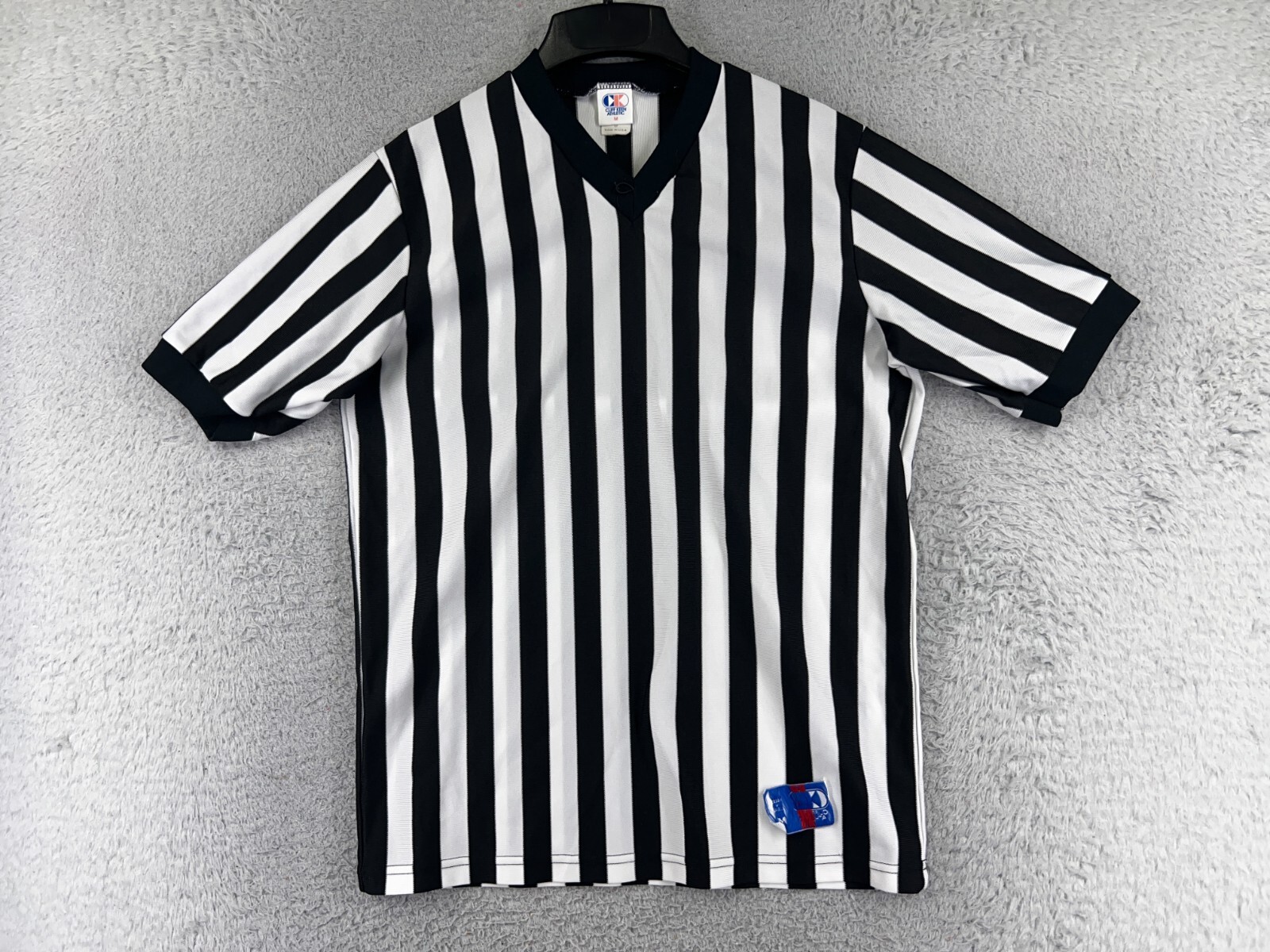 Cliff Keen camicia arbitro uomo media bianca nera scollo a V manica corta poliestere