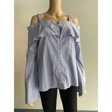 Trouvé Striped Off Shoulder Ruffle Blouse Bell Sleeve Button Down Top S