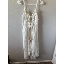 Dress Womens XL Sleeveless Lace Embroidery Vneck PomTassel Boho Chic Summer