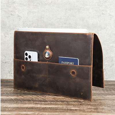 For MacBook Pro 16'' Genuine Leather Sleeve with AirTag Holder Magnetic Closure