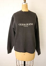 Vintage Guess USA Embroidered Spellout Faded Black Crop Sweatshirt 40.5" Chest