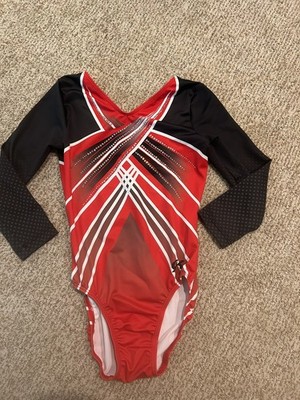 GK Elite Team Leotard Red/Black with sparkles - 3/4 sleeve - AXS - NWOT