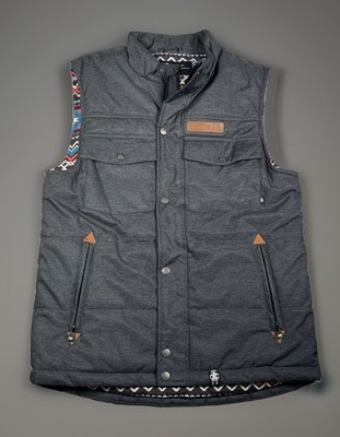 SAGA Outerwear Mens Small Insulated Vest Charcoal Gray Southwestern Aztec Lined