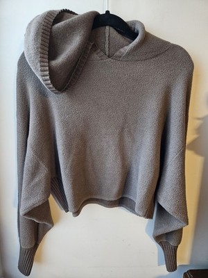 Kerisma Cropped Hoodie Sweater M/L Taupe Angora Blend Cozy Knit Super Soft