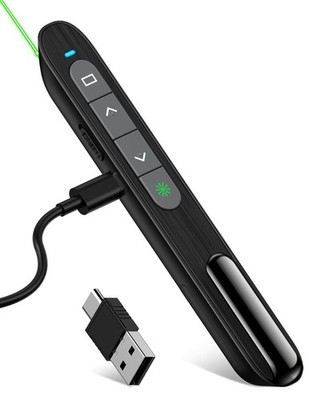 USB C Rechargeable Presentation Clicker with Green Light, Remote Clicker for ...