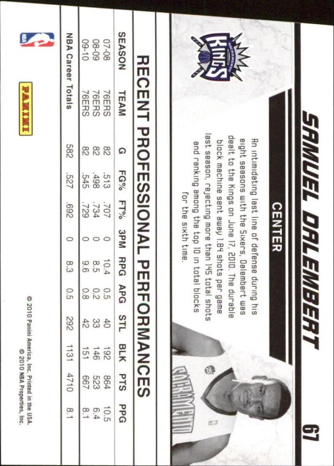 2010-11 Donruss Production Line Die Cuts Emerald #67 Samuel Dalembert - BSK - Image 2 of 2