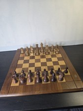 Mid Century Drueke Wood Chessboard With Mieux J' Attends Wood Chess Pc 2 missing