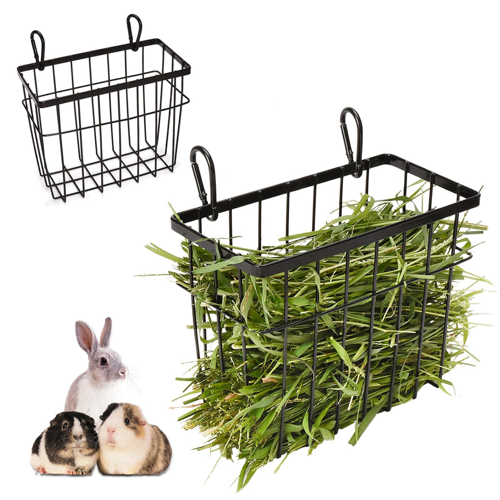 Rabbit hay Feeder Sangle Sopffy 2PCS, Guinea Pig with Metal BLACK
