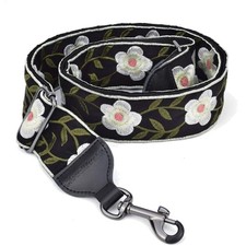 Jacquard Woven Banjo Strap with White Flowers - Metal Clips