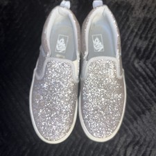 Vans Classic Slip-On Shoes Kids Size 5 Silver Glitter Casual