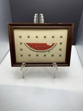 Vintage Hand Made Cross Stitch Framed Watermelon Slice Home Decor