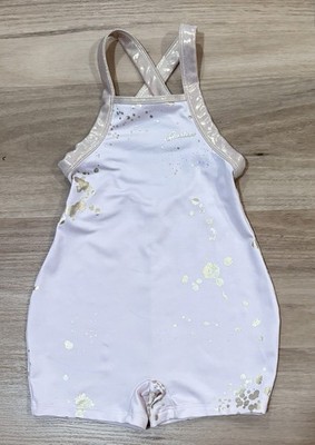 Girls' Gymnastics Sleeveless Light Pink Unitard Gold Accents Cross-Back Straps