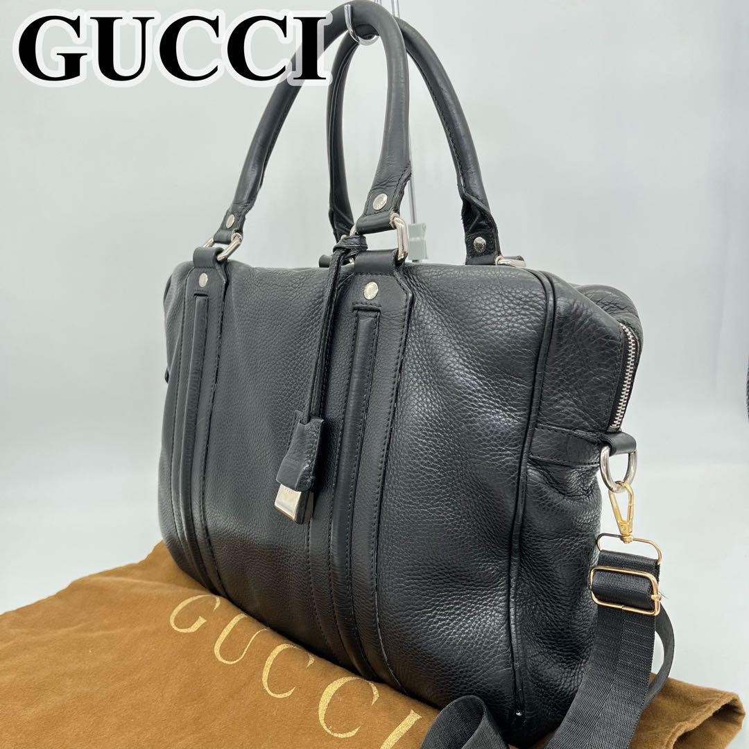 GUCCI Genuine Leather Business Shoulder Bag 2-Way Logo Black