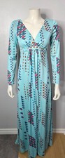 Vintage 1970s MOD Circle Print Maxi Dress Turquoise *AS IS*