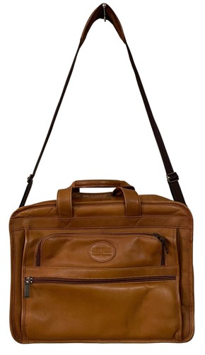 Claire Chase Distressed Tan Leather Laptop Briefcase Shoulder Bag Carry On Large