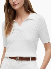 TOMMY HILFIGER White Johnny Collar Cable Polo Sweater Women's Sz.M~NWT $74.50~