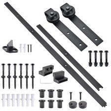 Aquaterior 6.6 Ft Sliding Barn Door Hardware Kit Closet Hang Track Rail Black